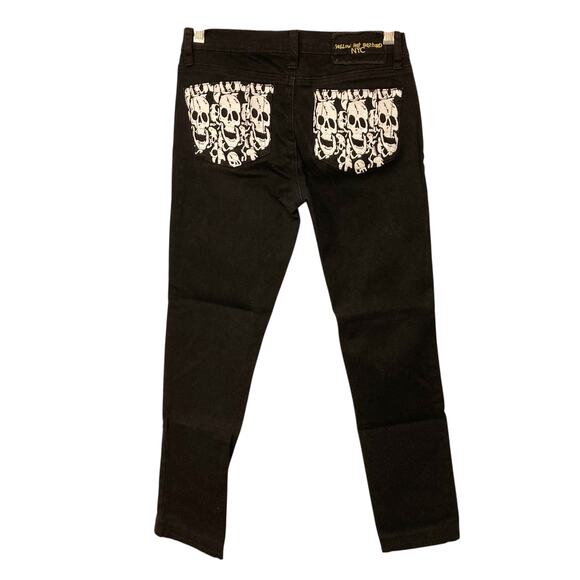 Yellow Rat Bastard Black Skull Embroidered Jeans Size 9/30 - Picture 2 of 12
